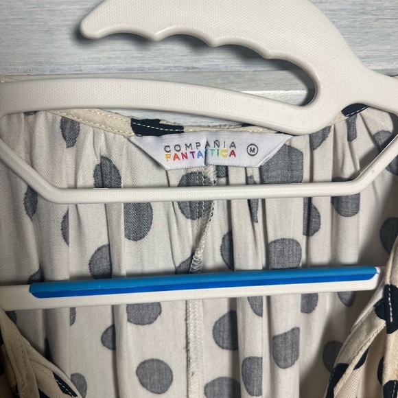 Boutique Fantastica Cream Serval Print Polka Dot Tie Neck Swing Mini Dress - Picture 7 of 9